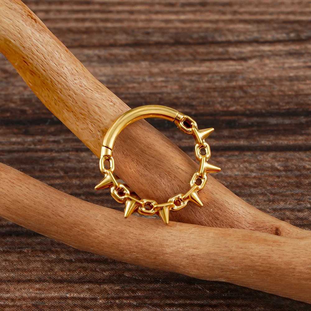 Right Grand ASTM F136 Titanium 16G Punk Chain and Spike Hinged Clicker Segment Hoop Ring Daith Earring Sept Nose PiercingXJ250224