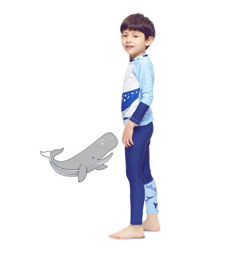 Boy Two Pieces Suit Swimsuit 2-9 Year Children Long Sleeve Whale Print Swimwear 2023 Kid Cartoon Beachwear Bathing Suit X250224