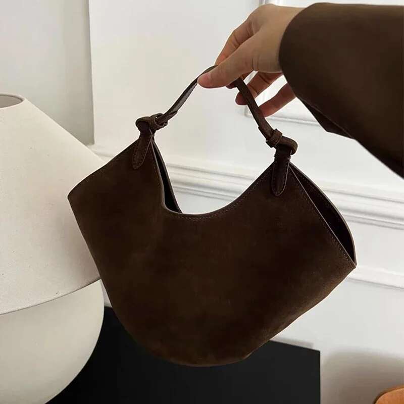 Lotus-Mini Suede Shoulder Bags For Women Elegant Chill Purses Large Capacity Basket Designer Handbag Inst Blogger Brand Hot