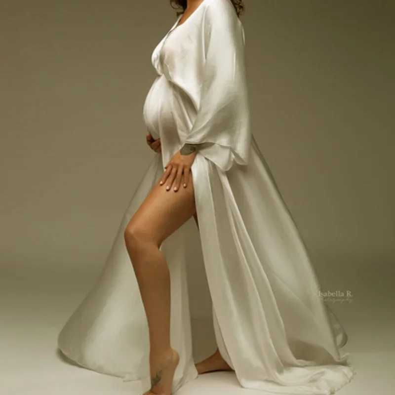 Boho Maternity Long Dresses for Photography Pregnant Woman Photoshoot Dress Elegance Satin V-Neck Plus Size Costume X250224