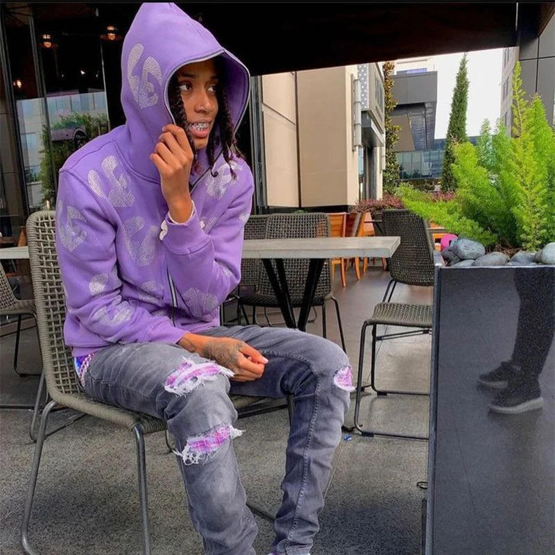 Rhinestone Zip Hoodie goth Sweatshirt Sport Coat Pullover Gothic Y2k Long Sleeve Oversized hoodie jacket Mens Women hoodies emo 250224