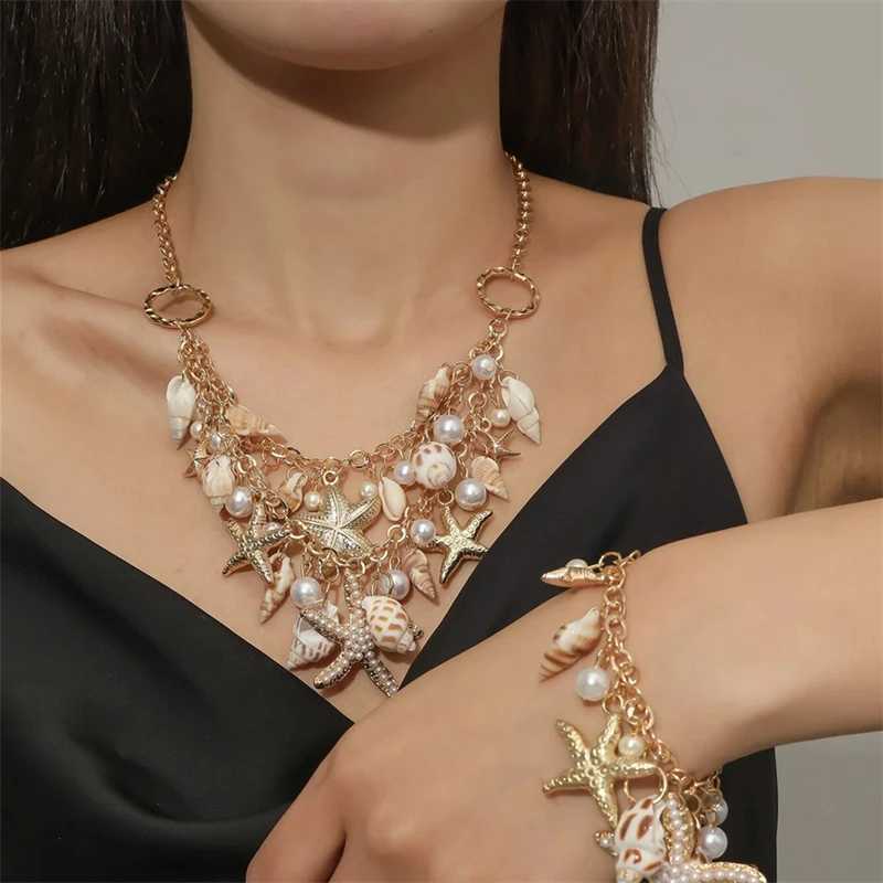 Bohian Beach Starfish Conch Shell Waist Link Chain For Women Imitation Pearl Sea Star Tassel Body Chain Bikini Body JewelryXJ250224