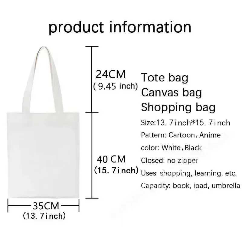 Canvas handbag anime black printed shopping bag womens graphic casual and fAshionable teenage handbag cartoon side bag Z250224