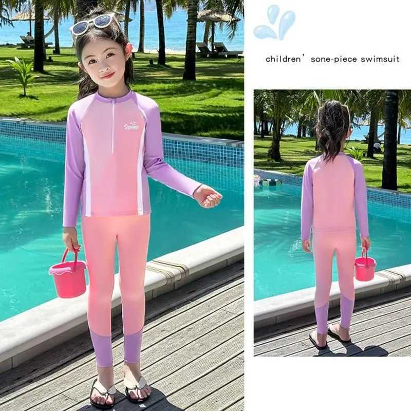 3 Pcs Children Girls Swimsuit UPF 50+ Sun Protection Long Sleeve Swimming Top + Skirt + Panty Sunsuit Beachwear Holiday Clothing X250224