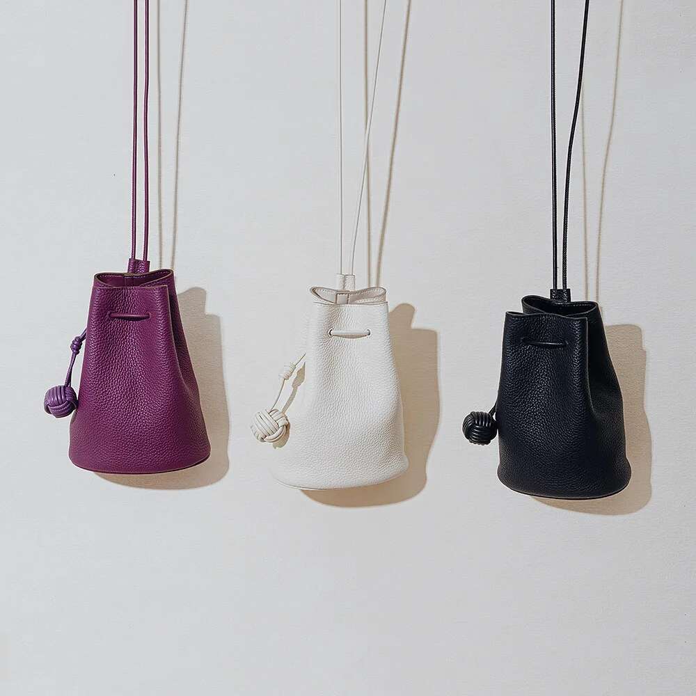 Korean Niche Drawstring Bucket New Women's Simple Crossbody Layer Cowhide ladies clutch bags bag Bag Sac Femme purses handbags