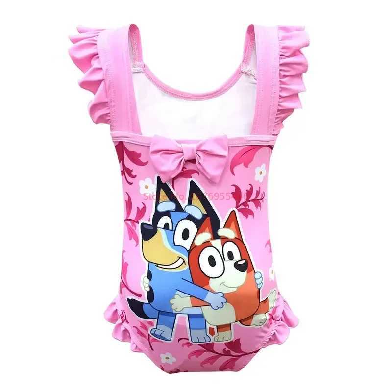 2024 New CHIldrens One-Piece Swimsuit Animation Cute Bingo Family Girl Ruffled One-Piece Swimsuit Girl Heart Gift X250224