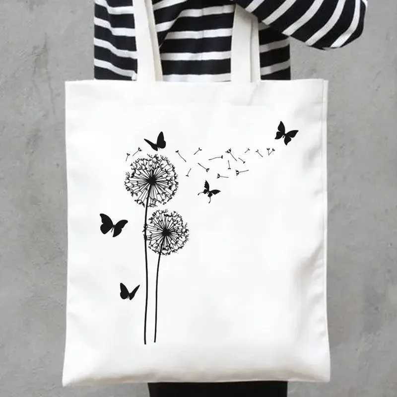 Print Canvas Bags Shopper Handbags Shoulder Casual Shopping Plant Butterfly Trend Cute 90s Girls Women Fashion Tote Bag Z250224