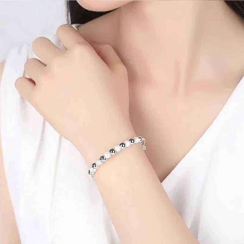 2024 New Trend Luxury Silver Color Lucky Bead Bracelet for Women Charm Adjustable Stainl Steel Bangles Wedding Bride JewelryXJ250225