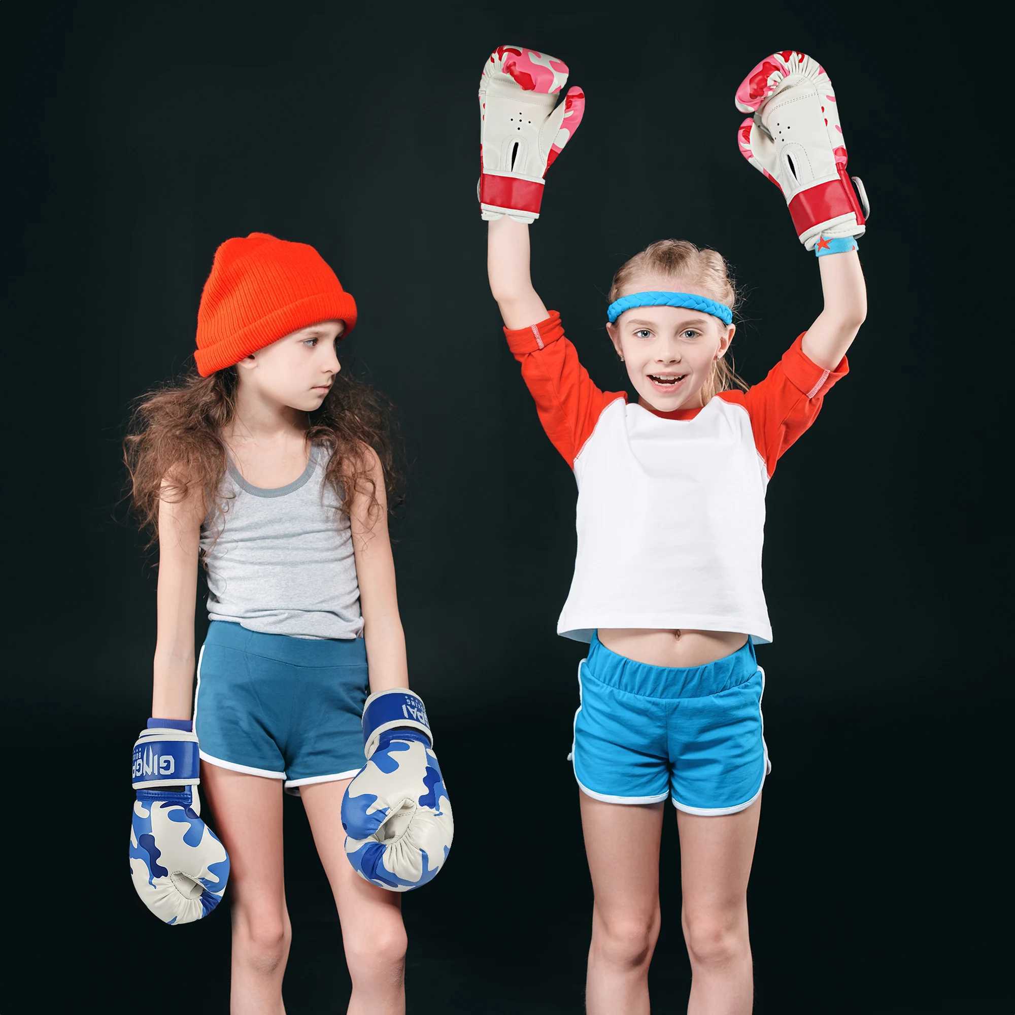 Hot Sale 1 Pair Pink Kids Gift Children Kickboxing Kick Box Training Punching Sandbag Sports Fighting Gloves MMA Boxing Gloves M250225
