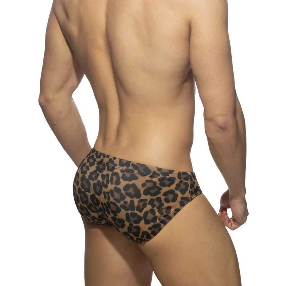 Speedo Mens Low Waist Printed Leopard Triangle AD Speedo Nylon Quick Dry Sexy Swimming Trunks W250224