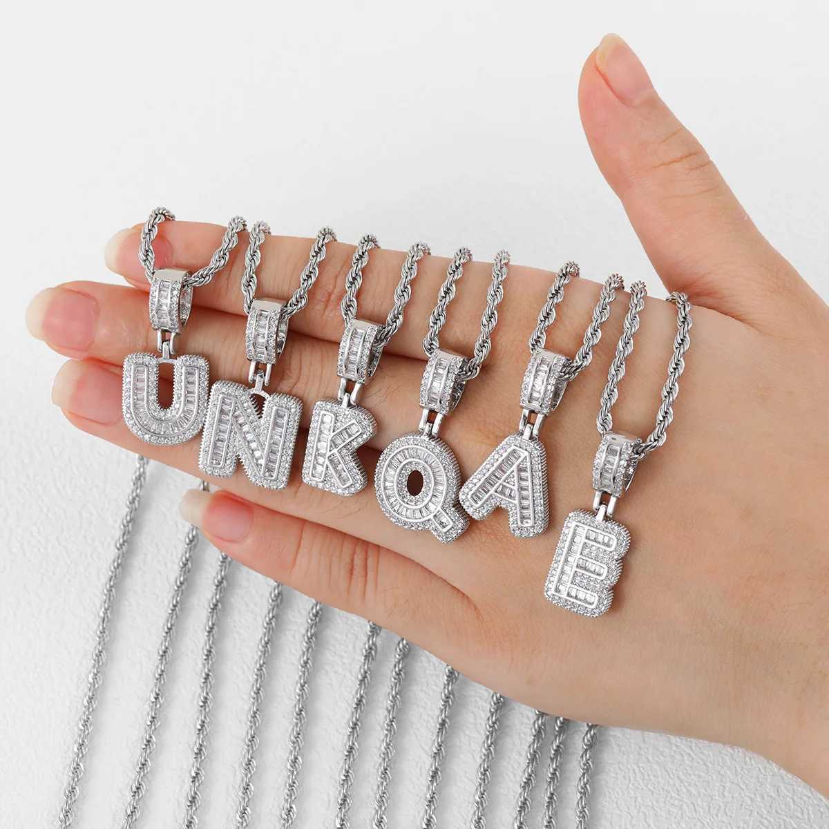 Hot European and jewelry rock sugar zircon hip hop necklace letter pendant accessories for men English letters X250224