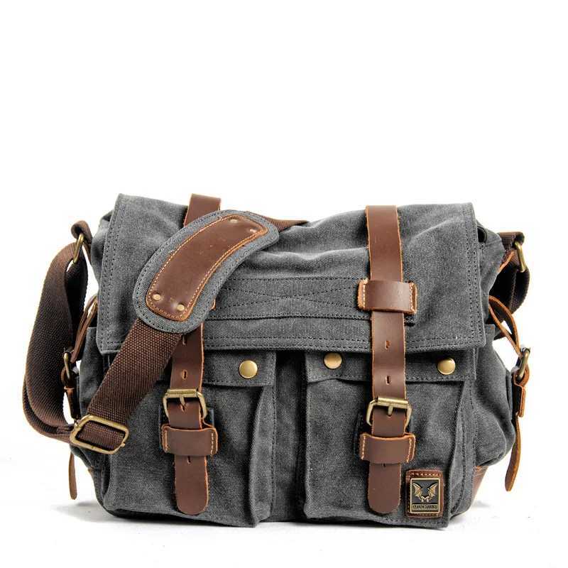 Mens canvas leather messenger bag suitable for 14 15 laptop shoulder cross messenger bag Z250225