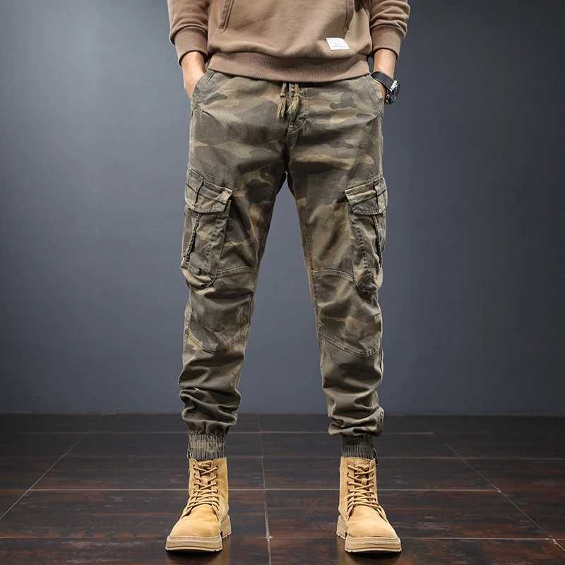 Camouflage Cargo Pants Mens Spring and Autumn Slim-Fitting Ankle-Tied Outdoor Mountaineering Leisure Tactics Tactical Pants W250225