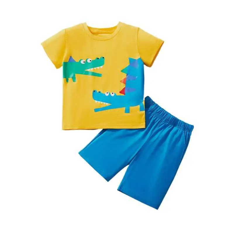Summer 2-8Y Kids Boys 2PCS Clothes Set Cotton Dinosaur Print Children Boy Tees Suit Cool Contrast Shorts Infant Baby Boy Outfits X250224