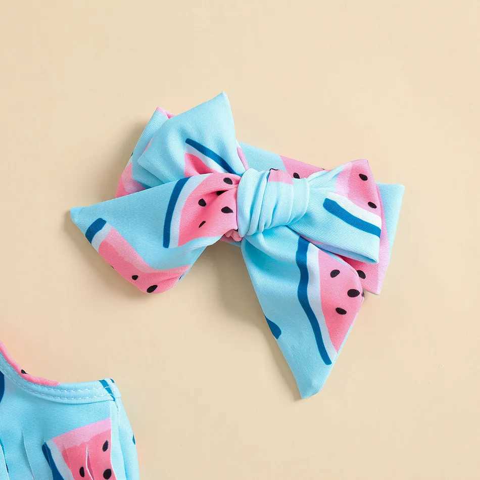 Childrens Swimsuits Watermelon Print Bag Suspender Blue Girl Swimsuit Set Cute Baby Hot Spring Beach Water Park Swimsuit X250224