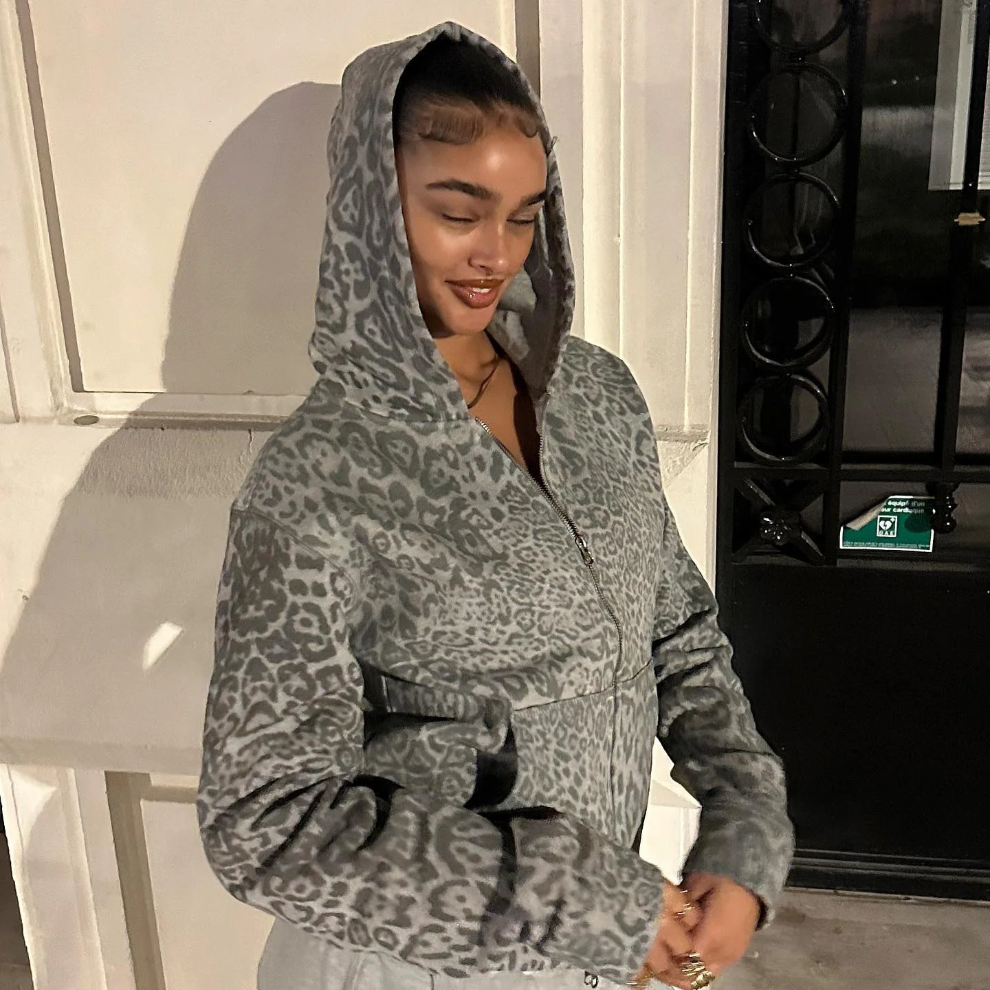 High Street Y2K Pullover Hoodie Women Gothic 90s Leopard Hoodie Set Streetwear Sweatshirt Vintage Clothing Punk Loose Hip Hop 250225