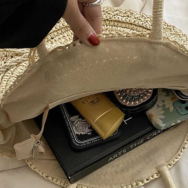 Round Straw Beach Bags For Women Large Capacity Braided Shoulder Bag Rattan Woven Totes Bag Shopping Basket Handbag Purse sac