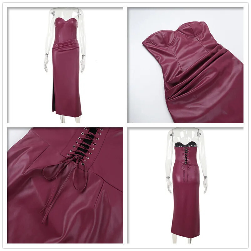 Avrilyaan PU Leather Strapless Backless Sexy Dress Women Elegant Evening Summer Dress Bandage Party Long Midi Dress Vestidos250222