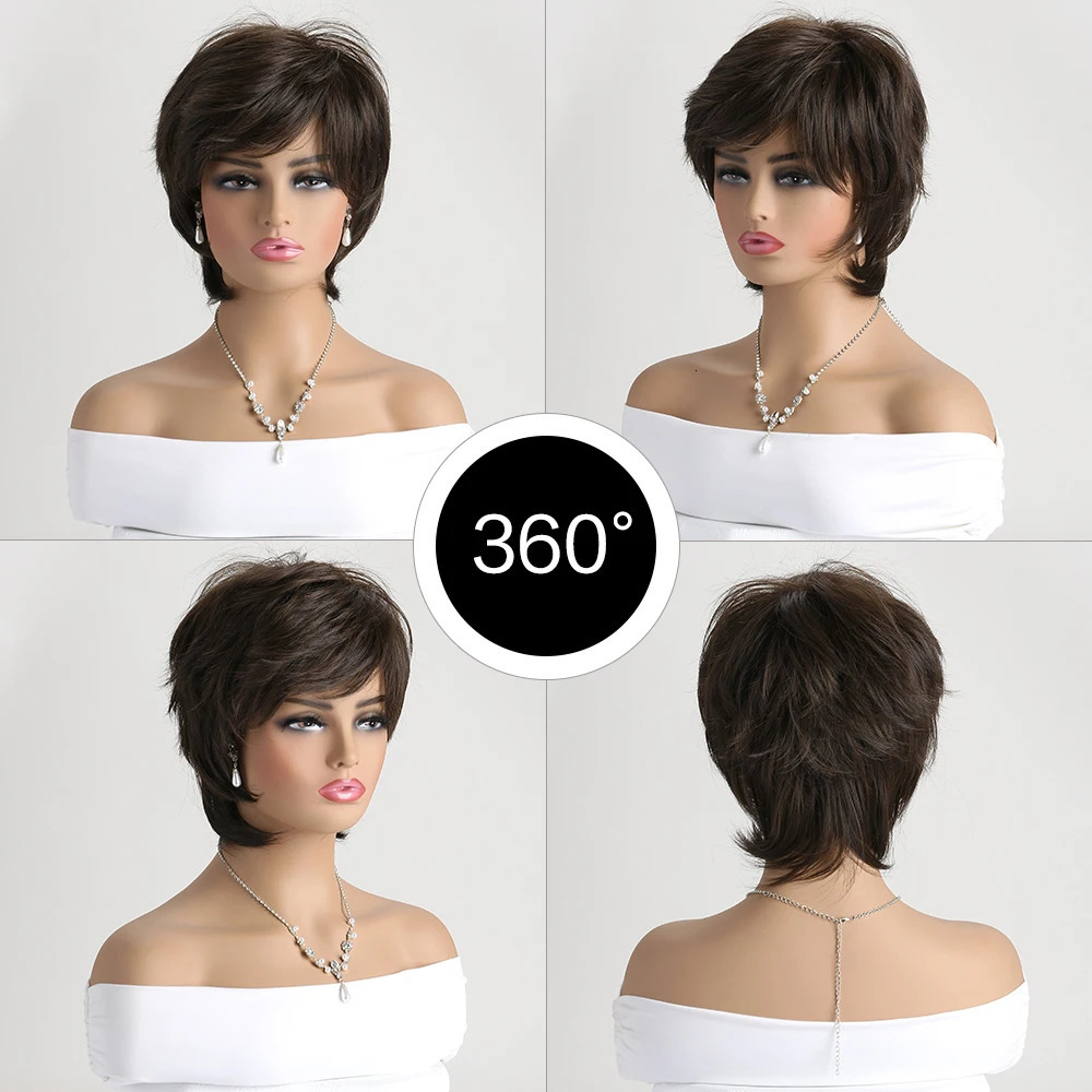 Short Natural Wigs with Bangs Soft Hair Daily Use Short Brown Ombre Curly Synthetic Hair Costume Party Wig for Women 250224