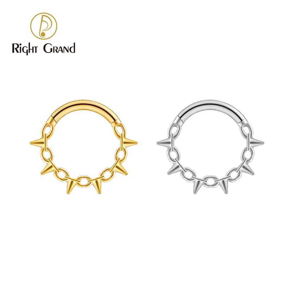 Right Grand ASTM F136 Titanium 16G Punk Chain and Spike Hinged Clicker Segment Hoop Ring Daith Earring Sept Nose PiercingXJ250224
