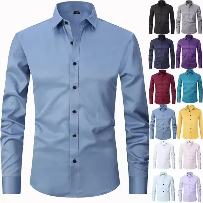 Spring Mens Social Shirt Slim Business Dress Shirts Male Long Sleeve Casual Formal Elegant Blouses Tops Man Clothe 250222