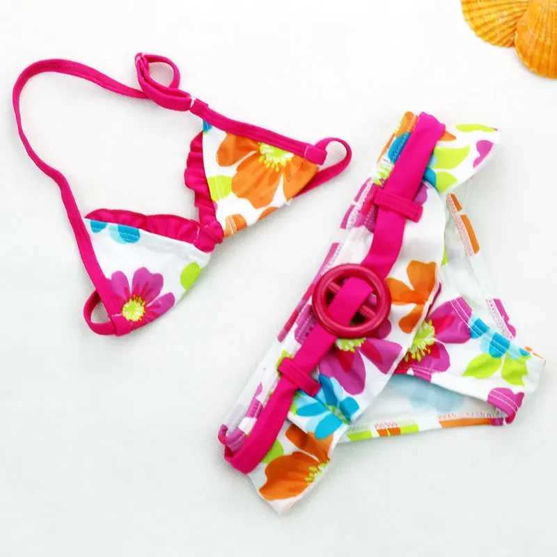 2024 New Summer Girls Cute Flowers Pattern Swimsuit Girls Split Two-pieces Swimwear Children Flowers Pattern Bikini X250224