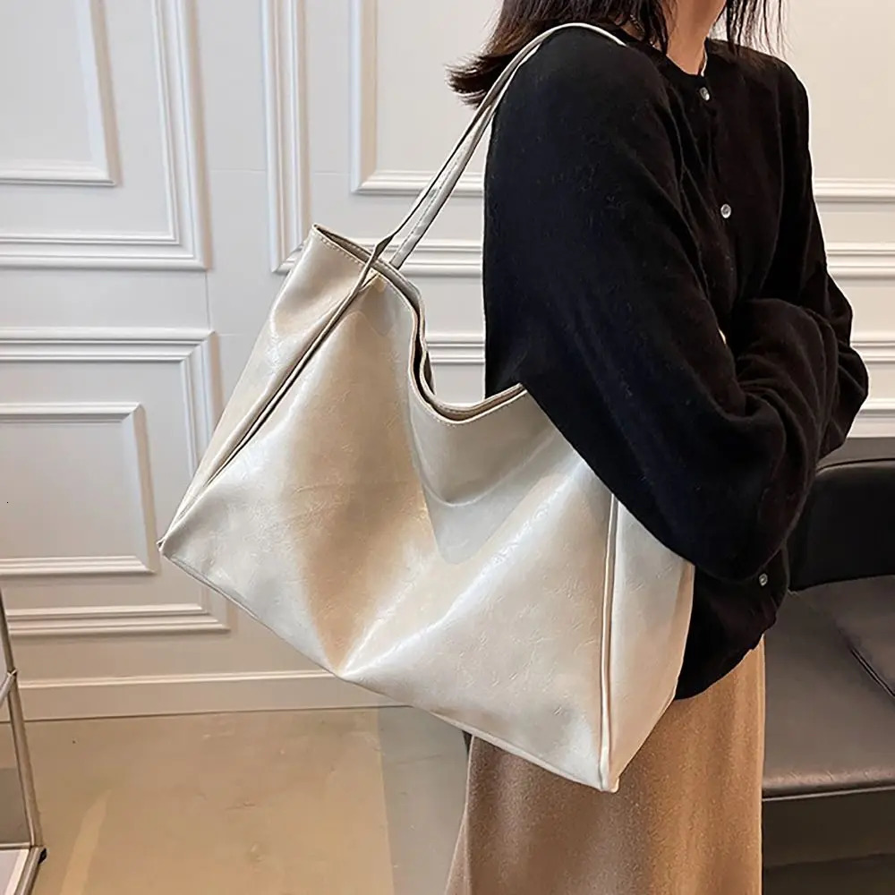 Fashion PU Tote Bag Vintage All-match Large Capacity Commuting Bag Shoulder Bag Daily Life Shopping Bag 250224