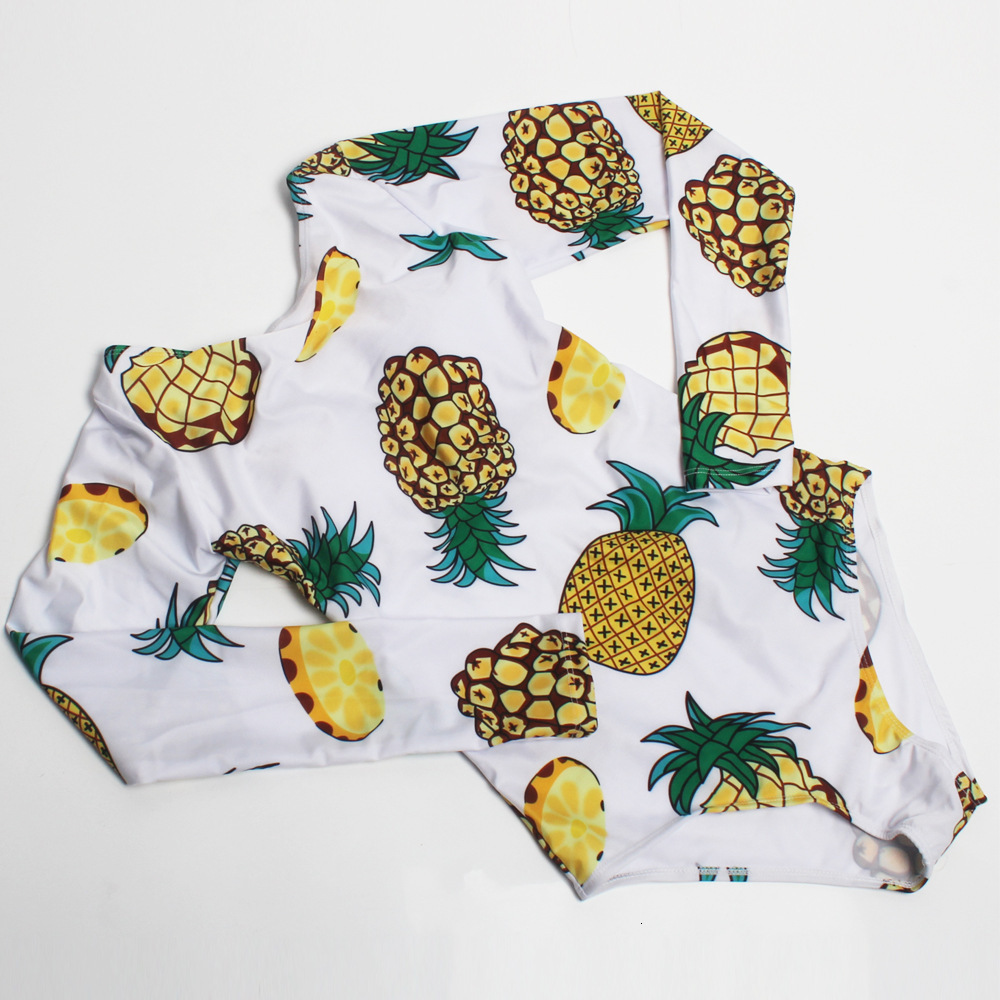 designer swimwear Tropical Rainforest Wind Women's Beach Sunscreen Pineapple Coconut Tree Pattern jumpsuit Long Sleeve Surfing Swimsuit