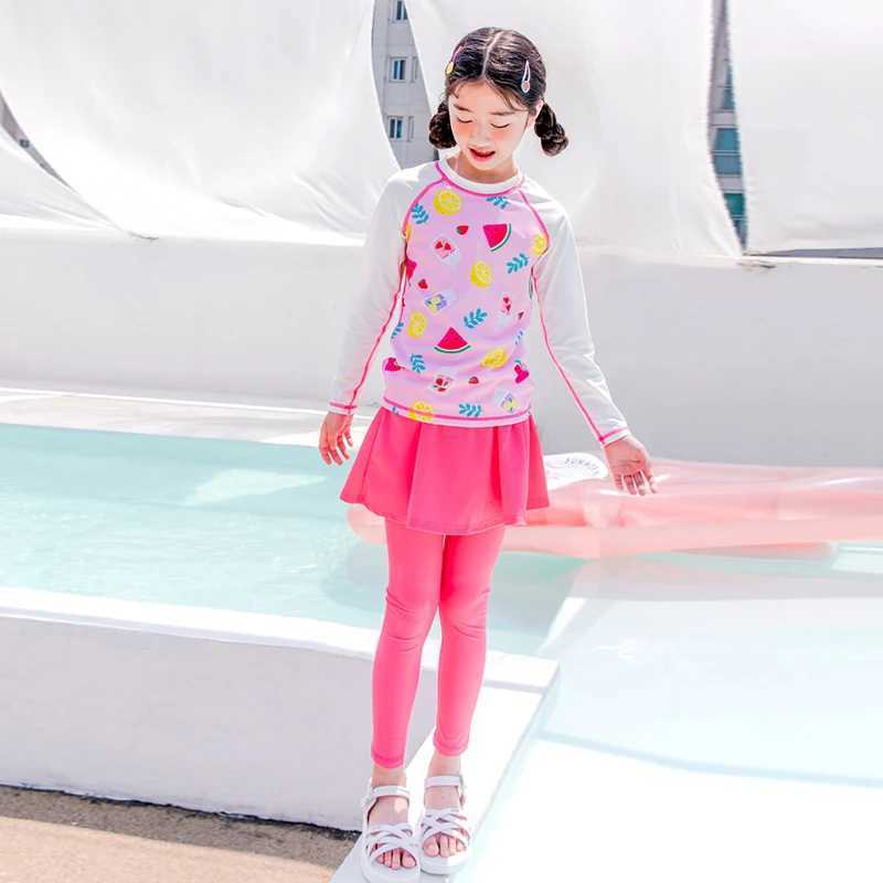 Korean girl sun protection quick drying swimsuit childrens swimsuit princess long sleeved trouser skirt two-piece swimsuit X250224