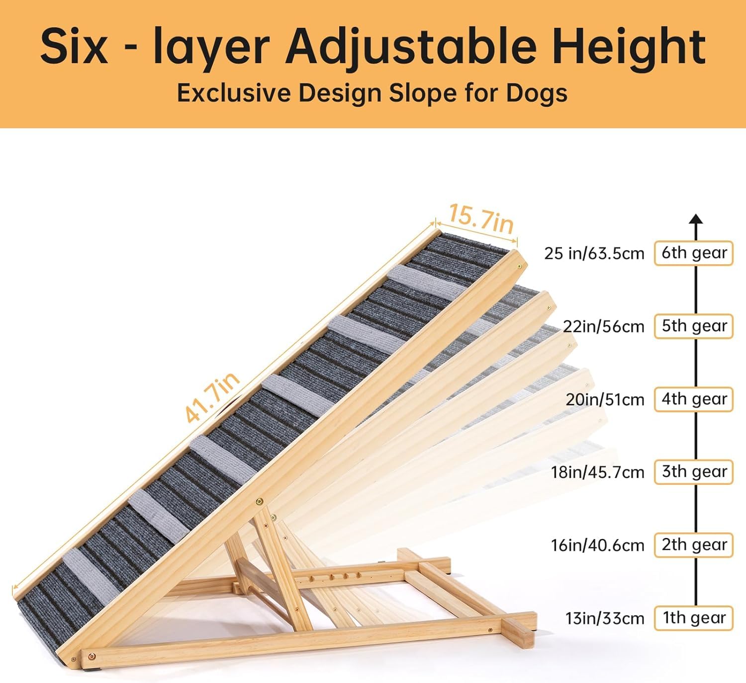 Dog Ramp for Large, Small & Old Dogs, 41.7" Long Upgrade Folding Pet Ramp for Car, Bed, Sofa, Couch, Portable Folding Dog Stairs Adjustable Heigh