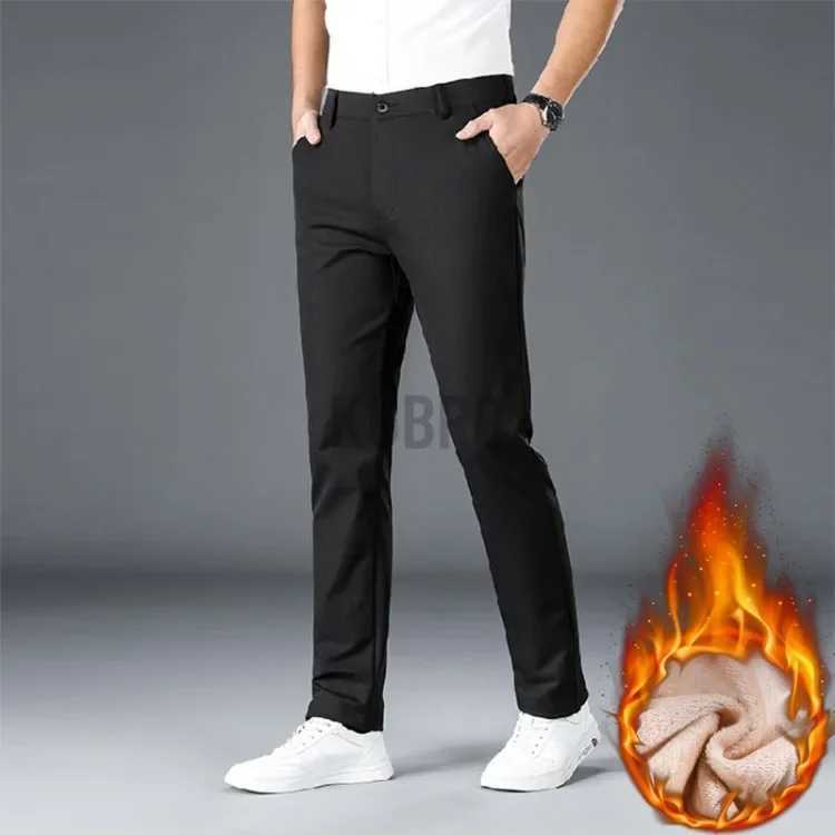 KUBRO Winter Elastic Wool Warm Mens Pants Formal Edition Elegant Pantalones Hombre Business Casual Loose Straight Pants W250225