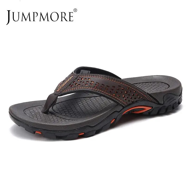 Jumpmore Summer Flip Flops Men Shoes Outdoor Fashion PU Leather Flat Shoes Beach Holiday Shoes Size 40-50250225