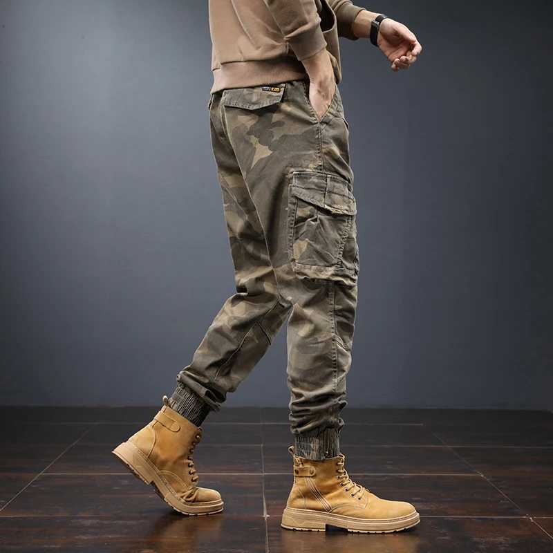 Camouflage Cargo Pants Mens Spring and Autumn Slim-Fitting Ankle-Tied Outdoor Mountaineering Leisure Tactics Tactical Pants W250225
