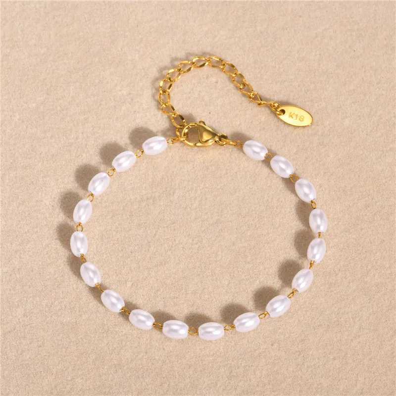 Mole New Gold Color Stainl Steel Bracelets for WomenFashion Pearl Charm Wedding Bracelets Jewelry GiftsXJ250225