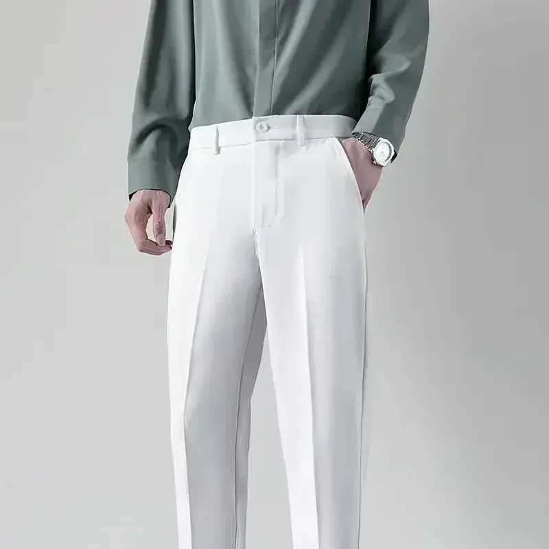 Mens Suit Pants Gray White Black Slim Business Casual Nine-point Pants Straight Plus Size Trousers Office Social Wedding W250225