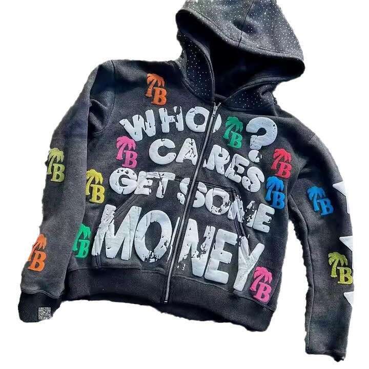 Y2K trendy American letter pattern loose casual comfortable hooded zipper sweatshirt jacket top