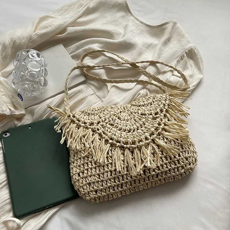Flap Female Retro Daily Envelope Crossbody Handbag Summer Beach Women Tassels Straw Rattan Weave Shoulder Bag