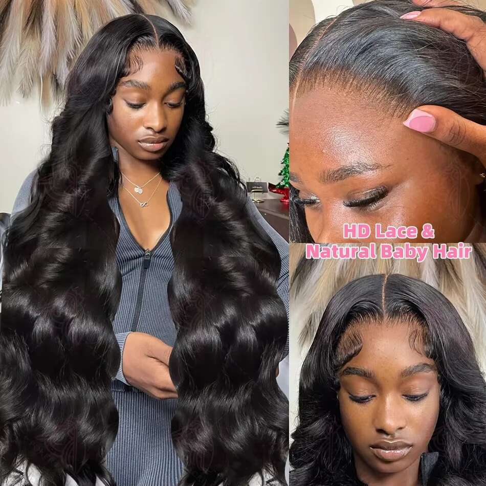 Body Wave 30 Inch 13X4 HD Front 100% Raw Natural Black Wig Preplucked 13X6 Lace Frontal Brazilian Human Hair Wigs For Women