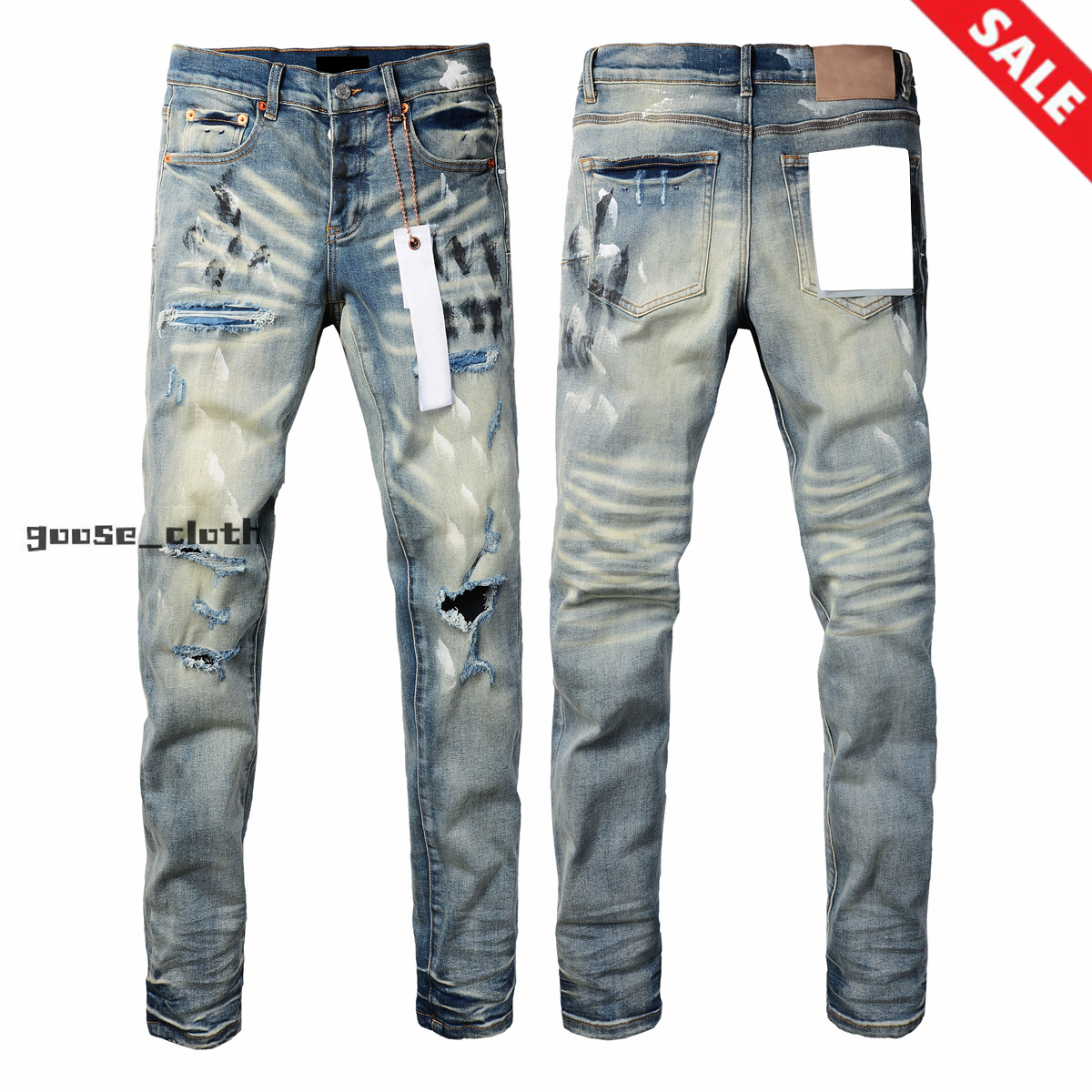 Mens High-quality Jeans Fashion design Distressed Ripped Bikers Womens Denim cargo For Men Black Pants Free shipping
