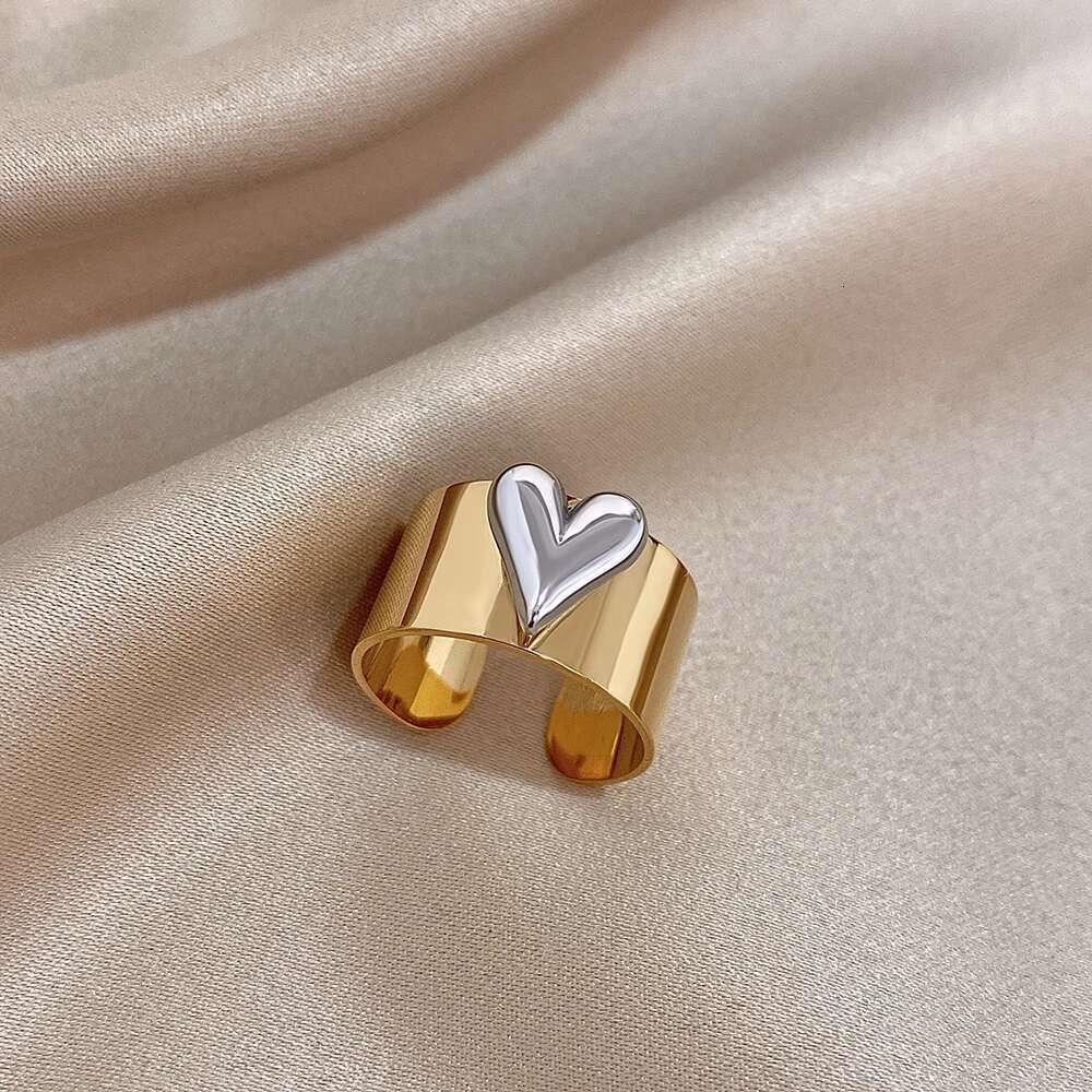 Greatera Stainless Steel Heart Pattern Cuff Ring For Women Men Tide Wide Thick Personality Exaggerated European American Jewelry
