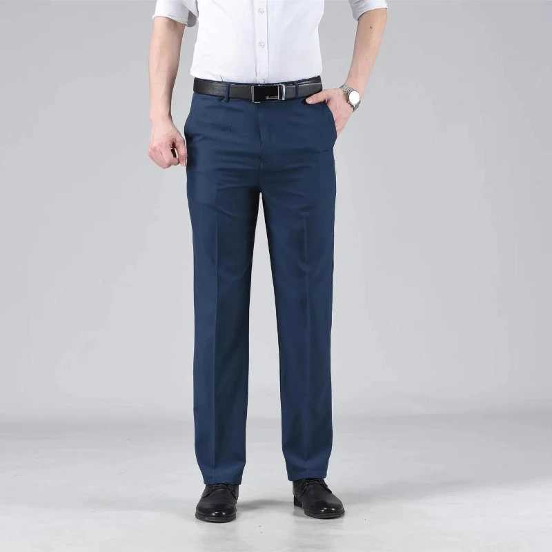 Simplicity Summer Solid Ice Silk Pants Mens Quick Drying Zip Fastener Pockets Smart Casual High Waist Straight Suit Trousers W250225