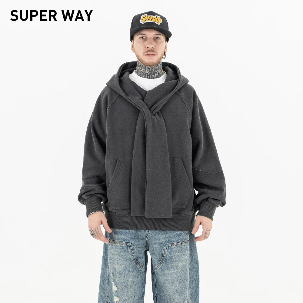 Superway Original Design Winter Niche Hoodies Unisex Cross Collar Hip Hop High Street Sweatshirts Vintage American Style Tops 250224