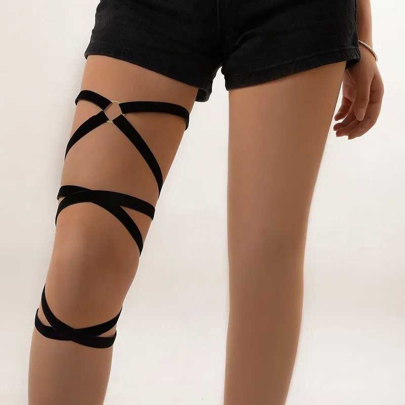 Boho Elastic Band Bandage Black g Thigh Cross Chains for Women Adjustable Garter Belt Versati Body Beach JewelryXJ250224