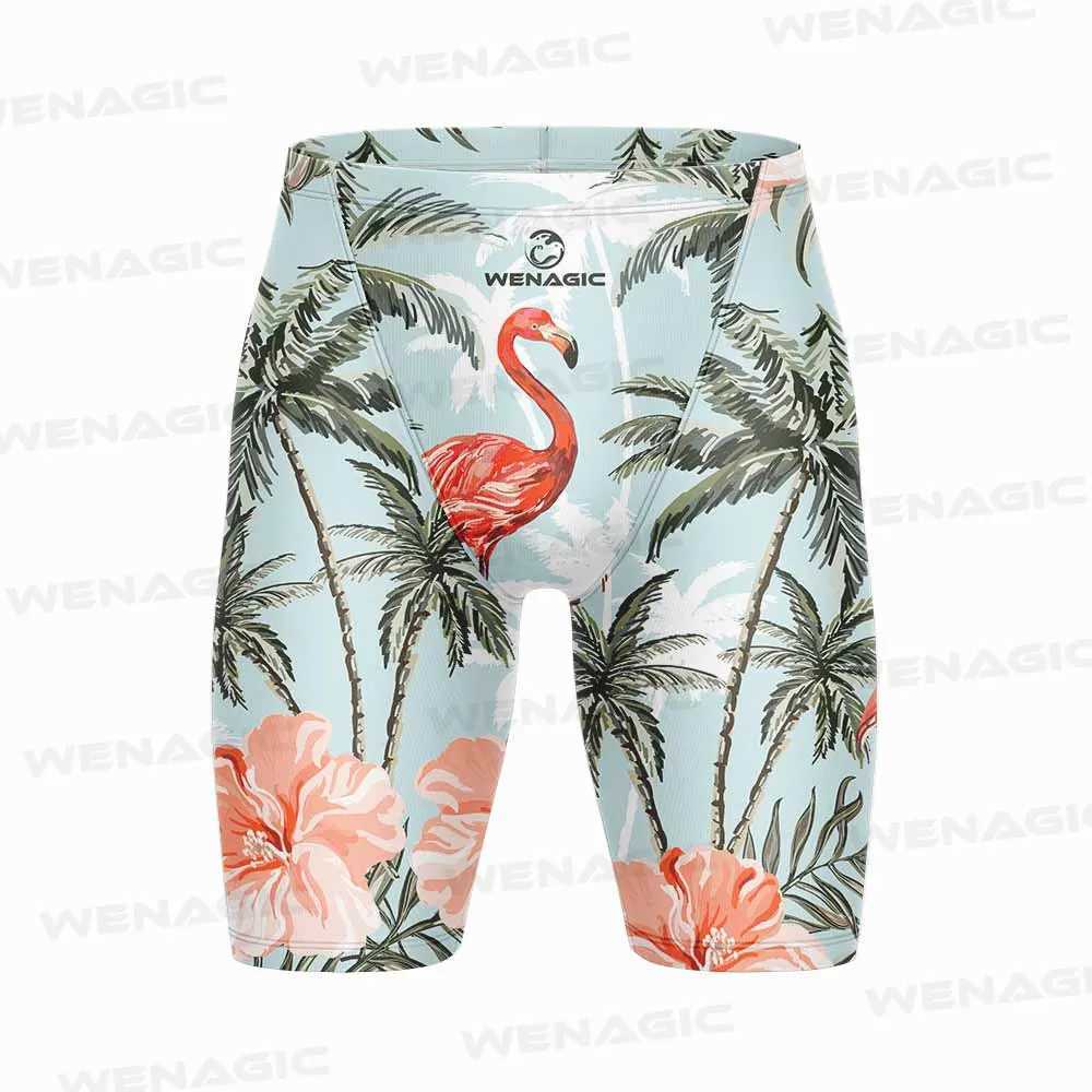 Surf Shorts 2023 New Professional Men Race Swim Trunks Quick Dry Swimwear Training Flowers Print Beach Tight Swimsuit JammerXJ250224