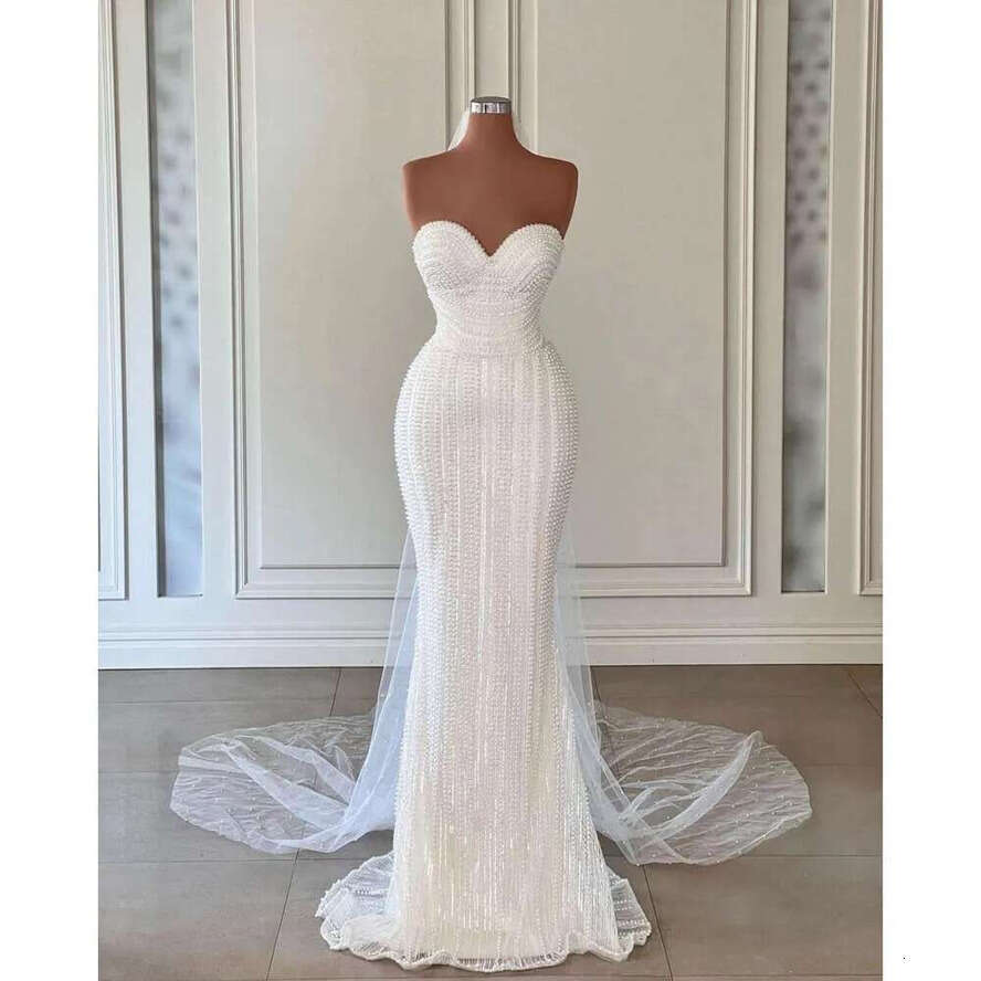 Beaded Mermaid Wedding Dress Sweatheart Or-Length Sleeveless With Long Train Bridal Gowns Custom Vestidos De Novia