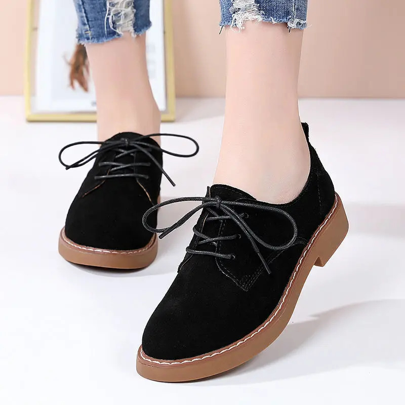 LIHUAMAO suede leather women shoes lace up round toe oxford csual shoes party office career work footwear sneaker250225