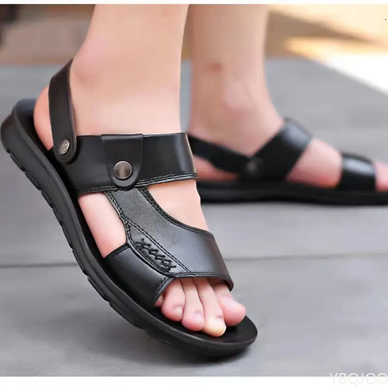 Mens Summer Sandals and Slippers Mens Leather Sandals Adult Thick-soled Beach Shoes Non-slip Open-toe Leather Sandals 250224