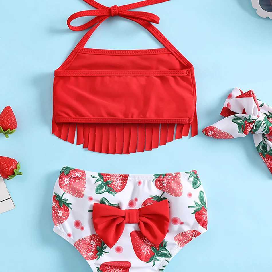 Print Summer Girls Kids Bikini Set 6Months-5Years Tassel Kids Swimwear Swimsuit Children Bandage Swimming Bathing Suit Beachwear X250224