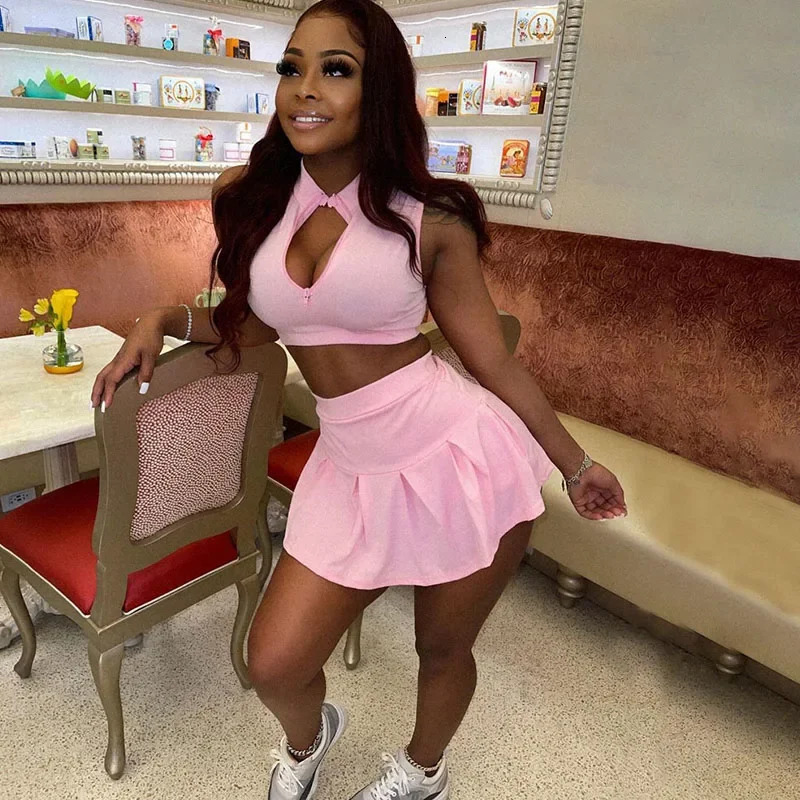 Streetwear Casual Sporty Crop Top and Skirt Sets Two Piece Set for Women Sweat Suit Party Club Outfits Matching Sets Tracksuit 250224