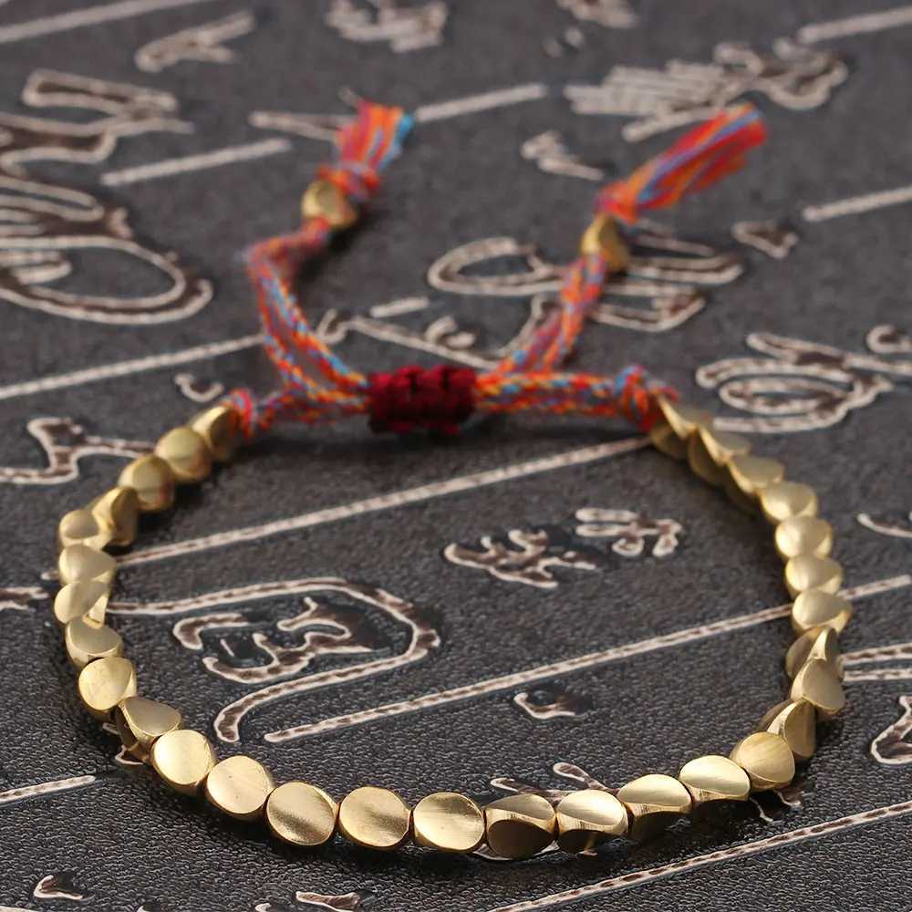 Handmade Tibetan Lucky Rope Bracelet With Copper Beads For Women Men Braid Cotton Thread Bracelets Adjustable Size Jewelry GiftXJ250225